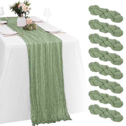 8 Pack Sage Green Cheesecloth Table Runners 20x120 Inch Gauze Table Runner Cheese Cloth 10FT Green Table Runner Rustic Sheer Runner for Wedding Baby Shower Birthday Party Table Decor