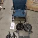 Medline Durable Folding Steel Transport Wheelchair with 12-Inch Wheels, 19-Inch Seat Width, Gray Frame, Microban, Teal Upholstery