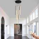 HuisMier Modern LED Chandelier, 10 Lights Black Dimmable Linear Pendant Light with Remote Control, High Ceiling Chandelier Adjustable Height for Staircase Living Room Hallway Foyer