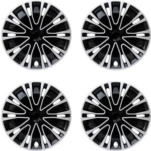 Hubcap Wheel Cover Replacement R16 Hub Caps Universal-Fit Steel Wheel Rim Cover ABS Material Exterior Accessories for Car Truck SUV -Set of 416-inchSilver-Black