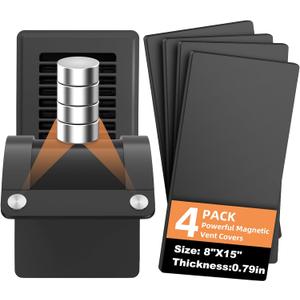 4 Pack Powerful Magnetic Vent Covers - 8" X 15" Vent Covers for Home Floor Strong Magnets Never Fall Off Air Vent Covers for Floor, Wall, or Ceiling Vents, RV, Home HVAC, Vent Not Included,Black