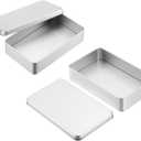 PATIKIL 2 Pcs Metal Tin Box, 7.3 x 4.5 x 1.6 Inch Rectangular Storage Tin Box with Lid Portable Tinplate Container for Home Organizer Crafts Gifts Keys Cookies Cards Candles Storage