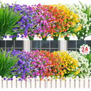 Ouddy Decor 24 Bundles Artificial Flowers for Outdoors UV Resistant Fake Plastic Plants Faux Boston Fern Greenery Stems for Spring Summer Indoor Garden Patio Window Box Kitchen Home Decor, Mixedcolor
