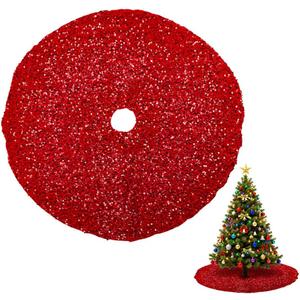 MAYJOYDIY Red Christmas Tree Skirt 30.7 inch Diameter Sparkling Sequin Polyester Xmas Tree Mat Glittery Tree Skirts, for Christmas Holiday Party Decorations
