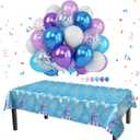 Frozen Snowflake Party Decoration Set, Frozen Snowflake Balloons, Snowflake Balloons Tablecloth Set, Winter Birthday Party Kit, Snowflake Rectangle Disposable Table Cover for Christmas Winter Party