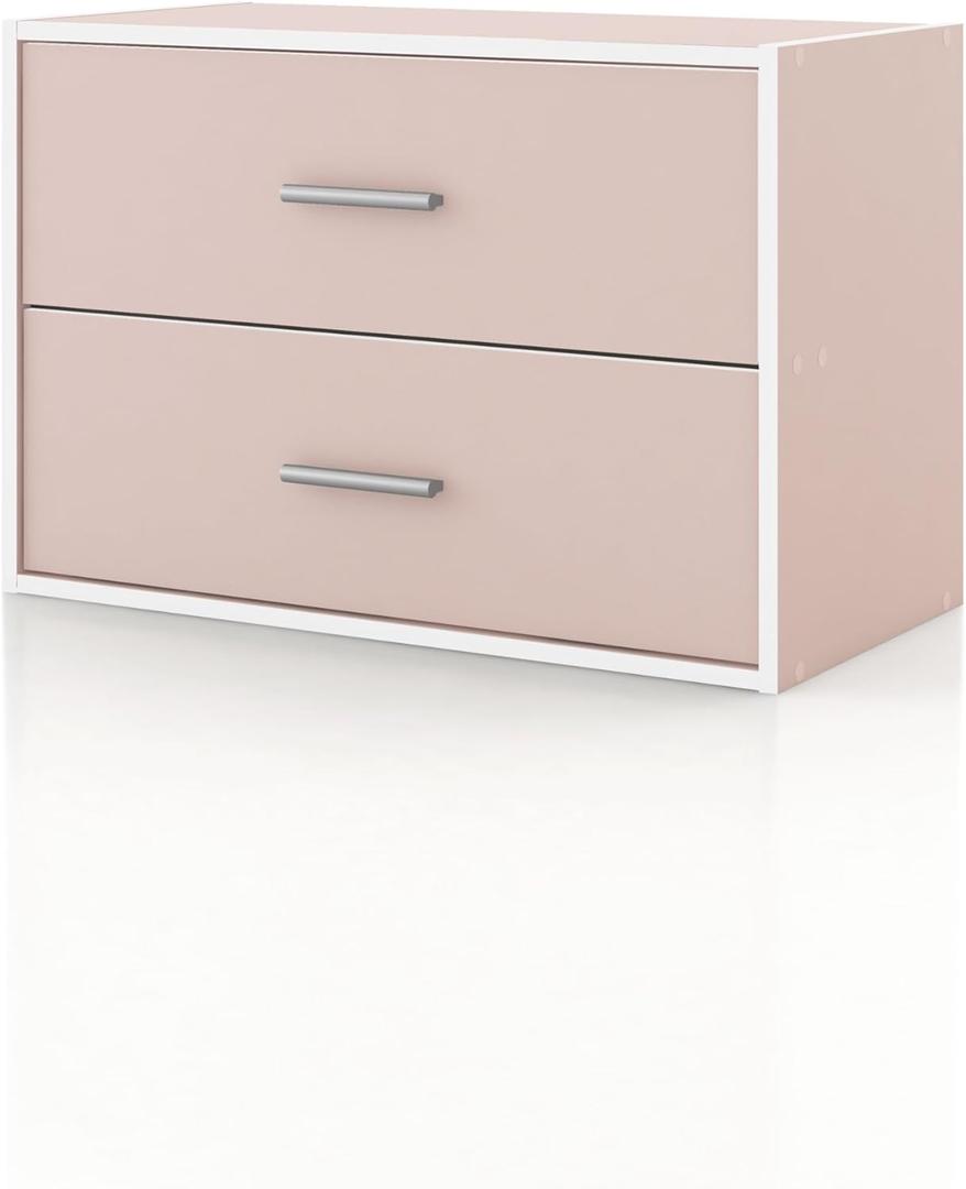 Homes: Inside + Out Apexa 2-Drawer Wooden Stackable Storage Drawers, Small Food Pantry Cabinet, Cajonera De Madera, Underbed Drawer Dorm Teen Room Decor & Bedroom, Home Office, Kitchen, Light Pink