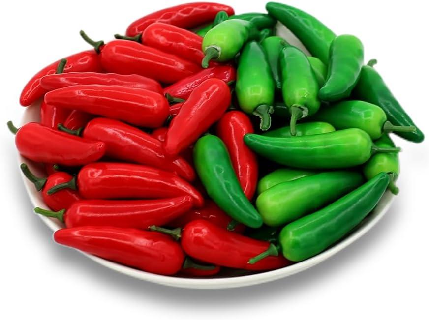 Realistic Mini Fake Hot Chili,Simulation Lifelike Pepper,Chili Pepper Decorations Artificial Fake Vegetables Red Chili Green Pepper Model for Photoshoot Props Home Kitchen Party Decoration