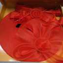 dressfan Wide Brim Fascinator Derby Hats for Women,20s Detachable Flower Hat with Headband for Derby Church Wedding Tea Party (Red, M)