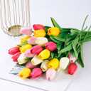 Sggvecsy 30 Pcs Fake Tulips Artificial Flowers Real Touch PU Faux Flowers Tulip Stems for Wedding Spring Bouquet Floral Arrangement Home Office Party Decorations for Mother's Day (Multi Colors)