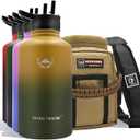 NATURE PIONEOR Insulated Water Bottles with Straw - 64oz Stainless Steel Vacuum Bottle with Holder/Carrier/Sleeve - Reusable 18/8 Food Grade Thermos Water Jug (Forest Green)