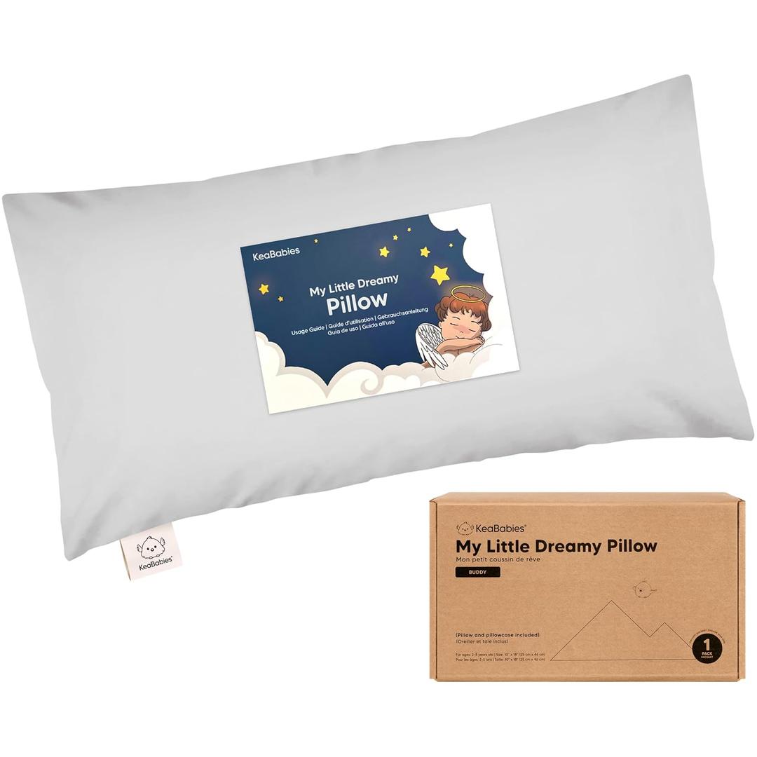 Toddler Pillow with Pillowcase - 10x18 My Little Dreamy Kids Travel Bed Pillows for Sleeping, Organic Cotton Small Pillowcase, Soft & Breathable, Machine Washable, Toddlers 2-5 years old (French Gray)