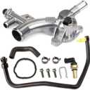 MITZONE Upgraded Aluminum Coolant Housing Water Outlet Compatible with 2011-2020 Chevrolet Cruze Sonic Trax Volt Buick Encore 1.4L with Inlet Hose and Oil Cooler Hose Replace 25193922 902-846
