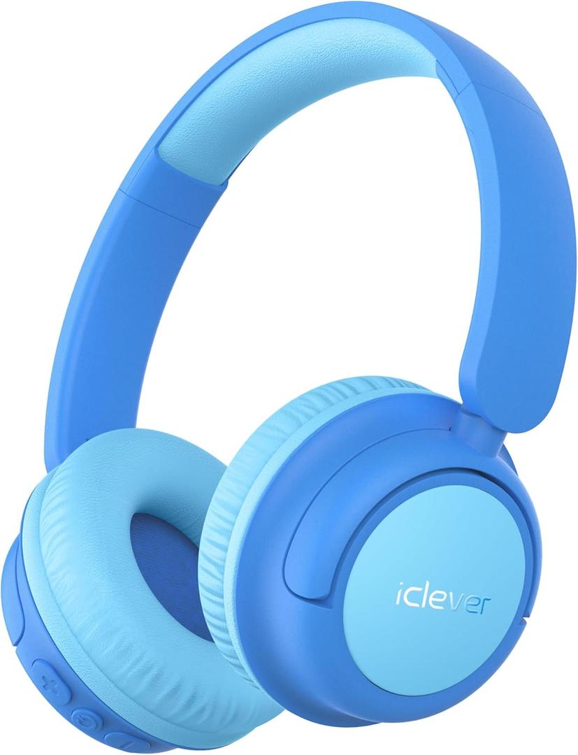 iClever BTH22 Kids Bluetooth Headphones, 60H Play Time, USB C Fast Charging, Bluetooth 5.4, AUX Cord, Safe Volume 74/85 BBA, Toddler Headphones for iPad/Tablet/Travel/School, Blue
