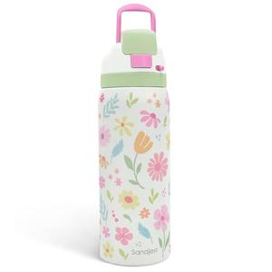 Floral Stainless Steel Water Bottle, Vacuum Insulated, Push-Button Lid, 32 oz, Gifts for Women Girls Friends Teens Birthday Christmas