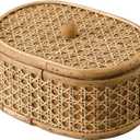 SOFE Rattan Decorative Box with Lid, Small Oval Box for Storage, Hand-Woven Display Boxes for Organizing Jewelry, Candies, Snacks, Keys, Farmhouse & Boho & Modern Home Decor, Dresser Decor (Classic Brown)