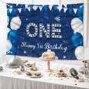 JOYKY Happy 1st Birthday Banner, Blue Silver Happy 1st Birthday Party Decorations for Boys, One 1 Year Old Supplies Backdrop Dcor, 5.9 X 3.8 Fts