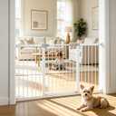 60.2"-65.7" Extra Wide Baby Gate for Doorways Hallways, 30 in Tall Dog Gates with Door No Drill, Auto Close Child Safety Gate for Pet Kid Doggie Cat Proof, Large Long Dog Barrier Indoor House, White