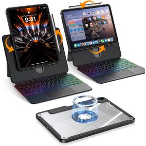 Blosomeet Magnetic iPad Pro 13 Inch M5/M4 2025/2024 Case with Keyboard, Clear Splitfolio Detachable Cover, Up-Down Liftable, Adjustable Stand, 7-Color Backlit, Multi-Touch Trackpad, Black