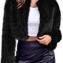 Danedvi Women's Fashion Cropped Faux Fur Jacket Long Sleeve Open Front Cardigan Casual Fluffy Parka Shaggy Short Coat (Black, M)