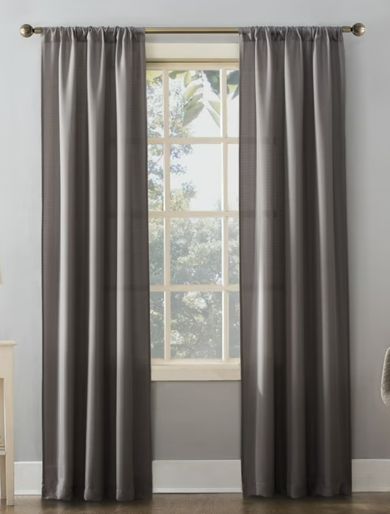 Mainstays Textured Solid Rod Pocket Curtain, Single Panel, Grey, 38"W x 84"L 2 Pack Grey And Light Grey