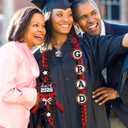 CiyvoLyeen Class of 2026 Graduation Leis with Glitter Pins Handmade Double Braided Ribbon Garland Money Holder Bowknot for Him Her Scarlet Congrats Grad Graduation Ceremony Gift Idea (Black & Red)