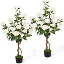 Artificial Camellia Tree 2 Pack, 42'' Faux Camellia Plant in Pot with 24 Blooming Flowers, Fake Greenery Potted Plant for Indoor Outdoor Home Floor Office Porch Decor (White)