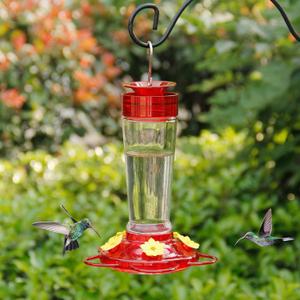 Hummingbird Feeder, Glass Bottle Bird Feeders, 5 Feeding Ports, 10-Ounce Nectar Capacity (Red)