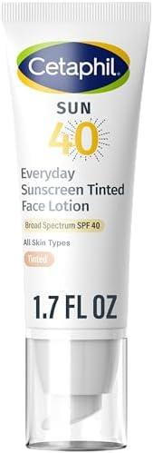 CETAPHIL Everyday Sunscreen Tinted Lotion for Face, 1.7 fl oz, 100% UVA/UVB Mineral Sunscreen: Titanium Dioxide & Zinc Oxide, SPF 40, For Sensitive Skin
