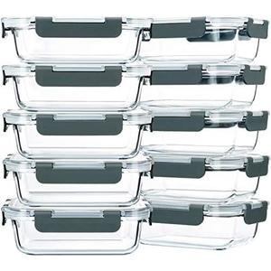 M MCIRCO 10-Pack, 22 Oz Glass Meal Prep Containers, Glass Food Storage Containers with lids, Lunch Containers, Microwave, Oven, Freezer and Dishwasher (Gray)