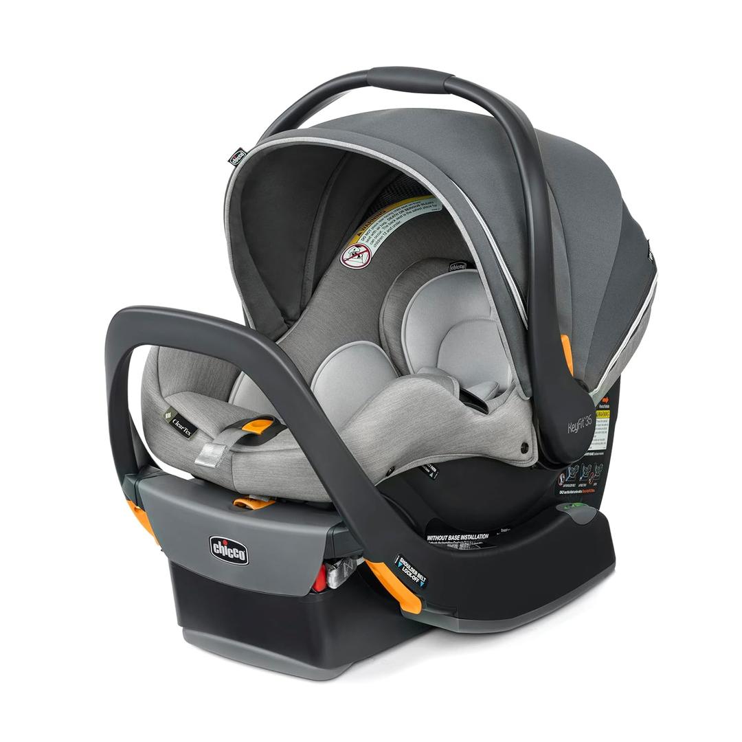 Chicco KeyFit 35 Zip ClearTex Infant Car Seat and Base - Rear-Facing for 4-35 lbs Infants, With Head/Body Support, Zip Shield, Compatible with Chicco Strollers (Ash)