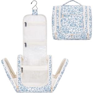 Narwey Hanging Toiletry Bag for Women Travel Makeup Bag Organizer Toiletries Bag for Cosmetics Essentials Accessories (Z-Little Blue Flower)