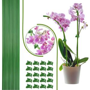22Pcs Plant Stakes with 22 Pcs Clips, 15.8 inches Bendable Green Plant Sticks for Indoor and Outdoor Plants,Potted Plants,Single Stem Flower Support for Orchid Peony Rose (22, Green)