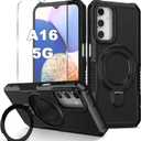 for Samsung Galaxy A16 5G Phone Case 2024 with Screen Protector, 360 Rotating Stand Heavy Protection Cover for Galaxy A 16 Phone, Black