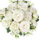 Mkono Peonies Artificial Flowers, Small Silk Flowers for Home Decor Indoor Fake Bouquet Faux Floral Arrangements Dining Table Centerpieces for Kitchen Party Decor White 16 Bundles