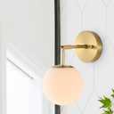 Modern Wall Sconce Industrial Mid Century Bathroom Vanity Wall Light with White Globe Glass Lampshade Brushed Brass Finished Lighting Fixture (Gold Color)