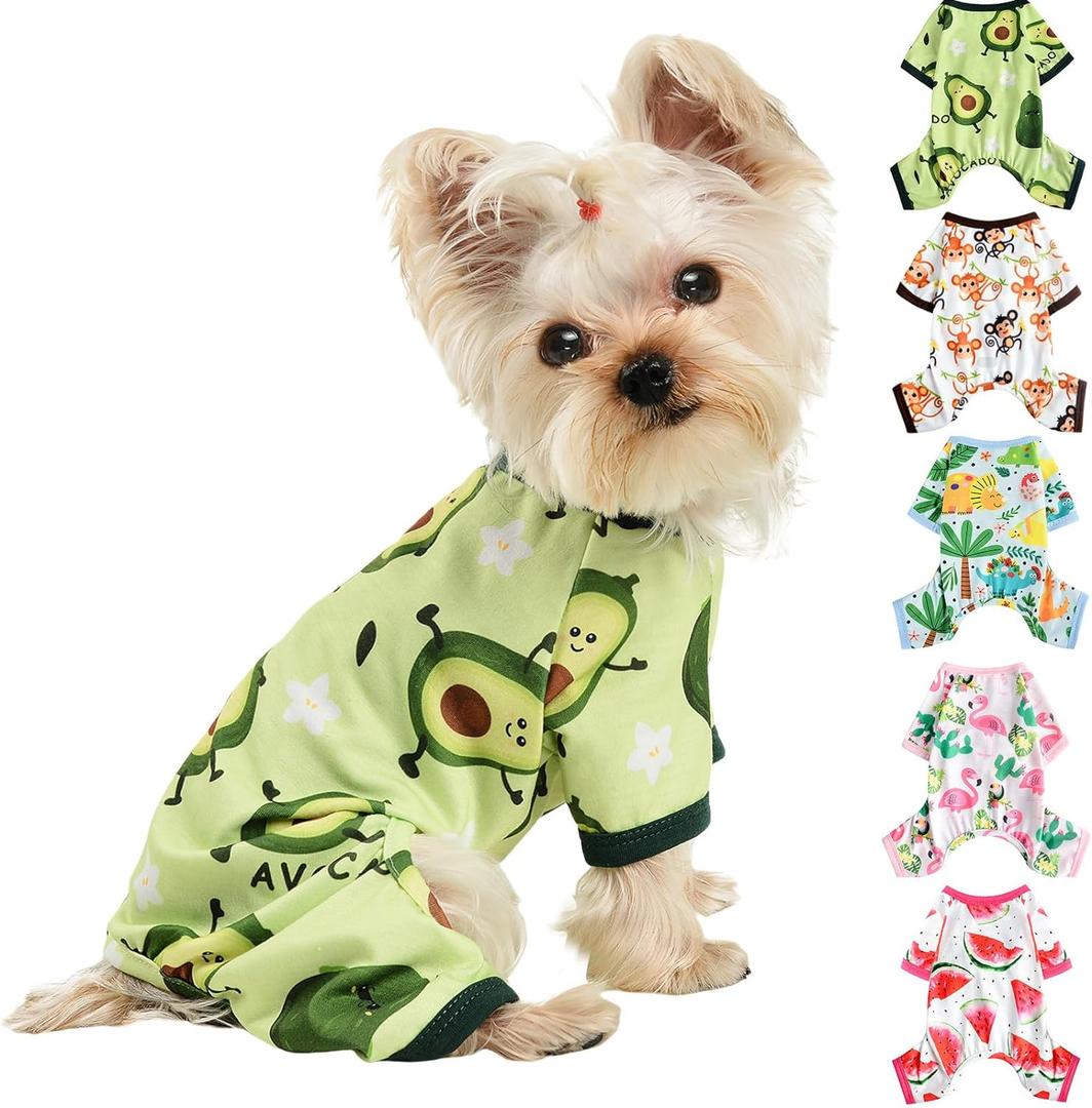 Dog Pajamas for Small Dogs Boy Girl, Dog Clothes Tiny Chihuahua Yorkie Spring Summer Shirt, Cute Puppy Outfit Pjs Jumpsuit Cat Onesie Apparel Pet Clothes, Avocado, Small (Chest 13in )