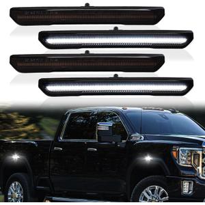 DERMOKA LED Side Marker Lights for GMC Sierra 2500HD 3500HD 2020-2024 Pickup Truck White Front Rear Fender Marker Lamps Smoked Len