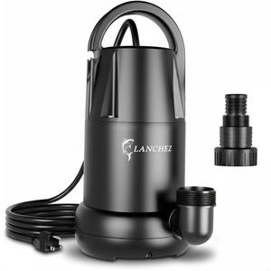 LANCHEZ Sump Pump 1 HP 4700 GPH Submersible Water Pump Thermoplastic Portable Utility Pump High Flow Water Removal for Swimming Pool Garden Pond Basement Window Wells with 25FT Long Power Cord