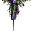 Solar Lavender Cross Memorial Stake Lighted Religious Yard Decoration Cemetery Stake with Purple Lavender Wildflowers Religious Purple Floral Cross Arrangement for Memorial Tribute