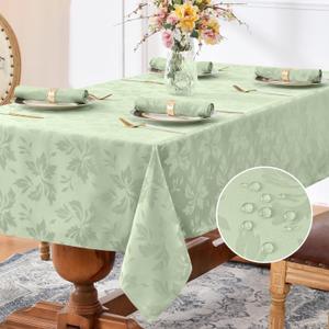 Romanstile Summer Jacquard Rectangle Tablecloth - Waterproof Damask Floral Pattern Decorative Table Cloths Heavy Weight Fabric Table Covers for Dinner/Parties/Outdoor - 52 x 70 Inch, Sage (Flower - Sage Green)