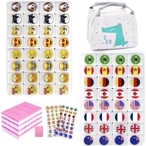Seaside Escape Game Blocks Mahjong Tile Game Sets with 65 Tiles 30mm Flag and Emoji Pattern with Handbag for Spring Picnic Party Gift.