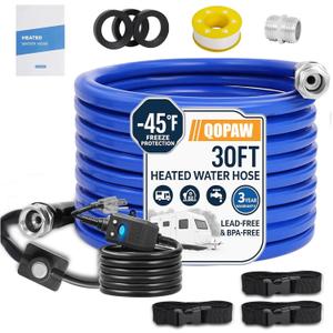 30FT Heated Water Hose for RV, -45F Freeze-Proof Drinking Water Hose with Thermostat, 5/8" ID, BPA-Free Lead-Free, Flexible Winter Antifreeze Hose for RV, Camping, Garden