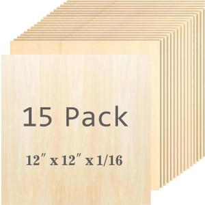 Unfinished Wood Pieces,15 Pack Basswood Sheets 1/16,Basswood Plywood Wood Sheets for Crafts,Perfect for Painting, Drawing, Laser, Engraving, Burning and CNC Cutting (12 x 12 inch - 1.5mm)