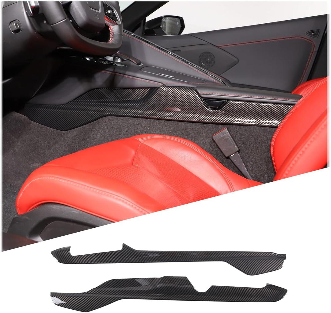 2 x Armrest Box Side Panel Trim Cover Compatible with Chevrolet Corvette C8 2020-2026, ABS Driver Side Panel Trim, Co-Pilot Side Center Console Cover Trim Kit 2Pcs (Carbon Fiber Pattern Black)