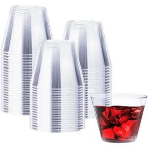 Clawsoff 9 oz Clear Plastic Cups, 100 Pack Disposable Fancy Cup for Wedding, Cocktail Cups 9 Ounce, Bulk Clear Plastic Tumblers for Iced Coffee, Cold Beverage