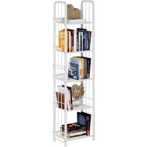 Bookshelf Storage Shelf Bookcase Freestanding Storage Stand for Living Room, Bedroom, Kitchen, Rust Resistance, Easy Assembly Free Combination Multi-Functional Organizer (5 Tiers, White)
