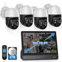 OOSSXX (2026 New) 4K PoE PTZ Security Camera System with 10'' Monitor, 8CH NVR, 4 Wired Outdoor Cameras, Pan Tilt Auto Tracking, AI Human Detection, Free App, No Monthly Fee, IP65