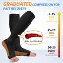 3 Pack Copper Compression Socks for Women & Men, 20-30mmHg Open Toe Knee High Stockings for Circulation Support (Black, S/M)