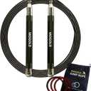 2-in-1 Speed Rope: 2mm for Boxing/MMA & 3mm for CrossFit - Tool-Free Adjustable Cable System with Dual Bearings - Sweatproof Hybrid Grip for High-Intensity Training (Black)