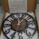 Maxstar Round Wall Clock for Living Room Decor Battery Operated Non Ticking Silent Vintage Black Metal Wood Clocks for Home Living Room Garden Farmhouse Office Kitchen Decoration -13 inch (Black-arabic Numerals)